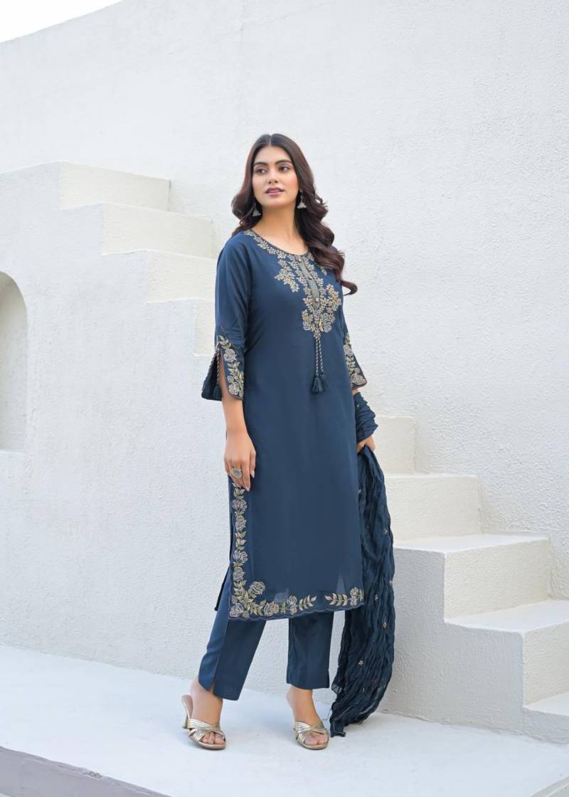 Naisha K 449 Cotton Embroidered Stylish Kurti Pant And Dupatta