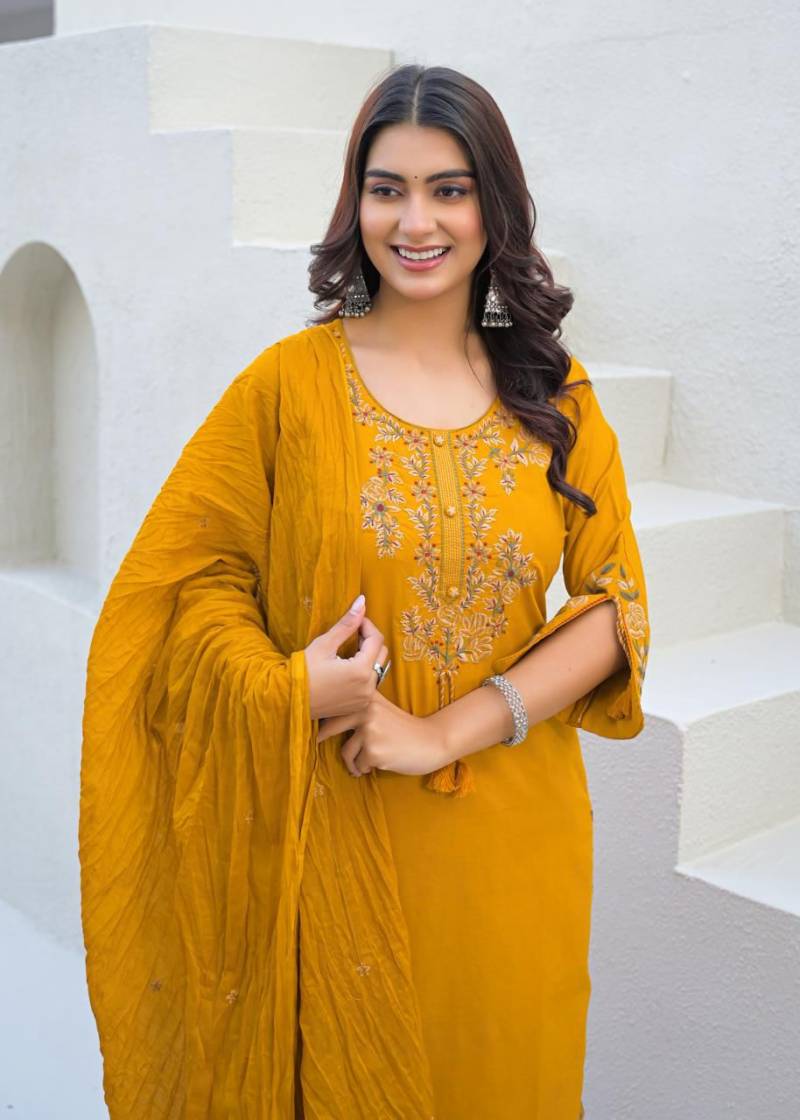 Naisha K 449 Cotton Embroidered Stylish Kurti Pant And Dupatta