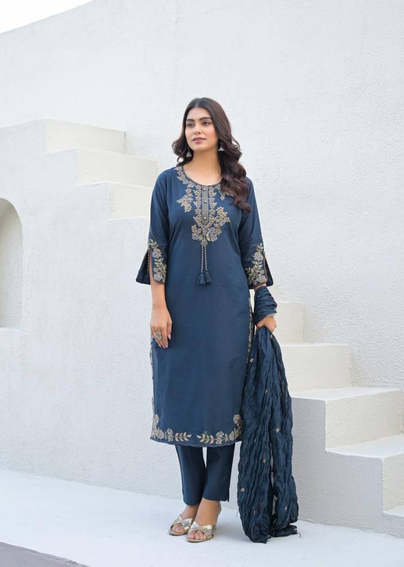 Naisha K 449 Cotton Embroidered Stylish Kurti Pant And Dupatta