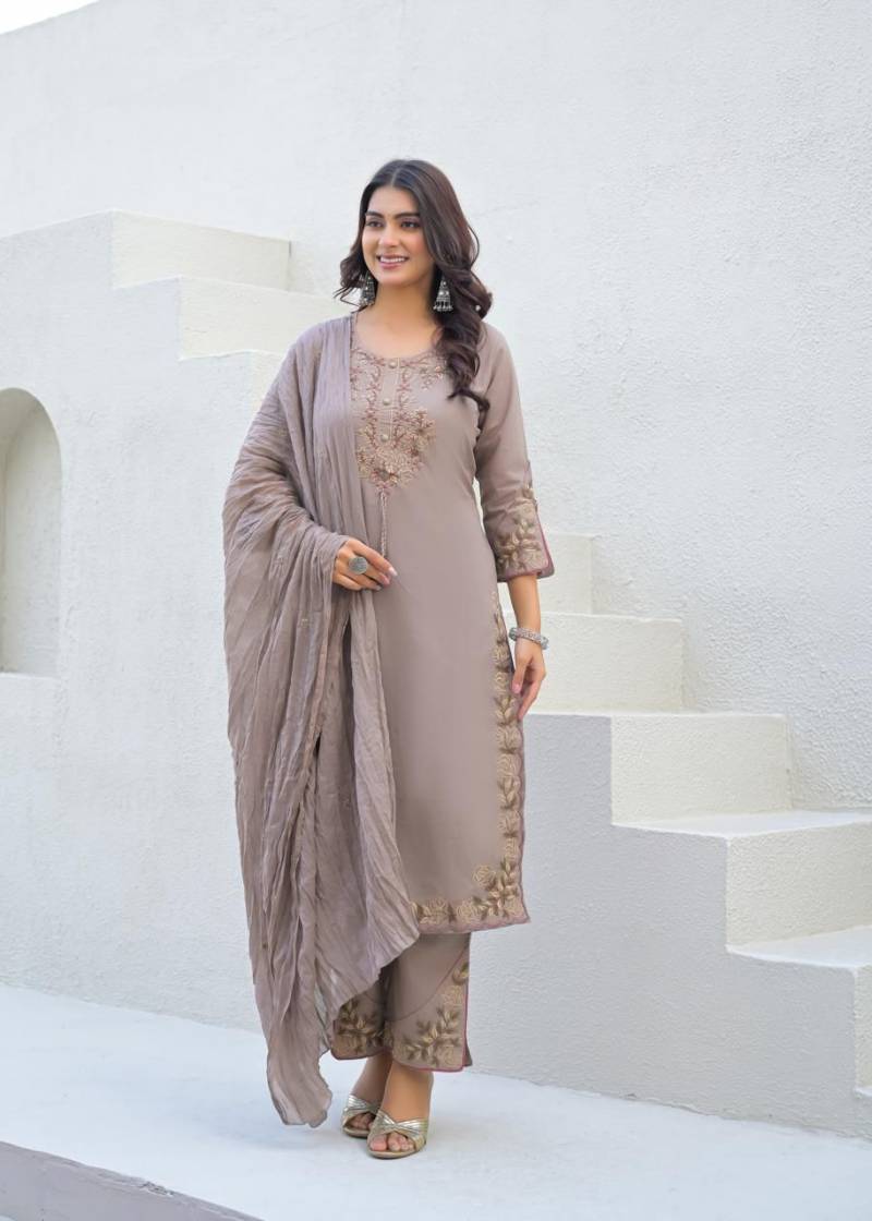 Naisha K 449 Cotton Embroidered Stylish Kurti Pant And Dupatta