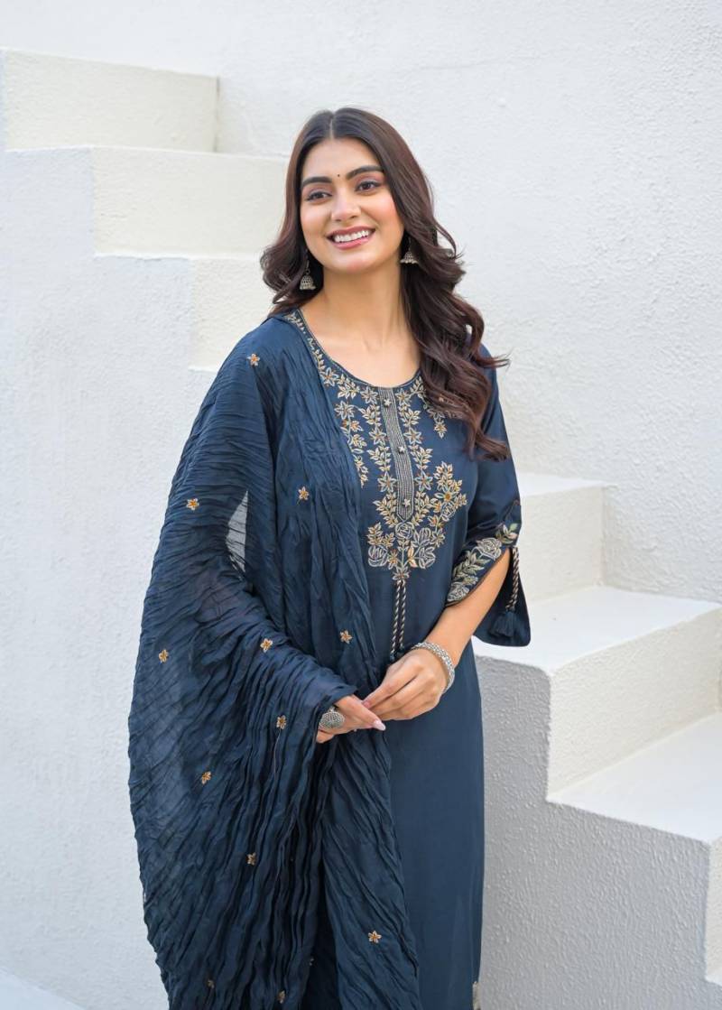Naisha K 449 Cotton Embroidered Stylish Kurti Pant And Dupatta