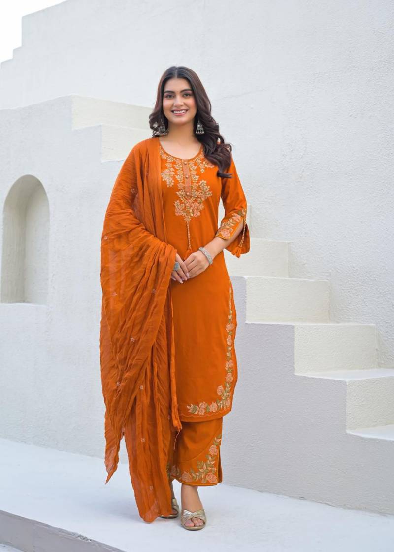 Naisha K 449 Cotton Embroidered Stylish Kurti Pant And Dupatta