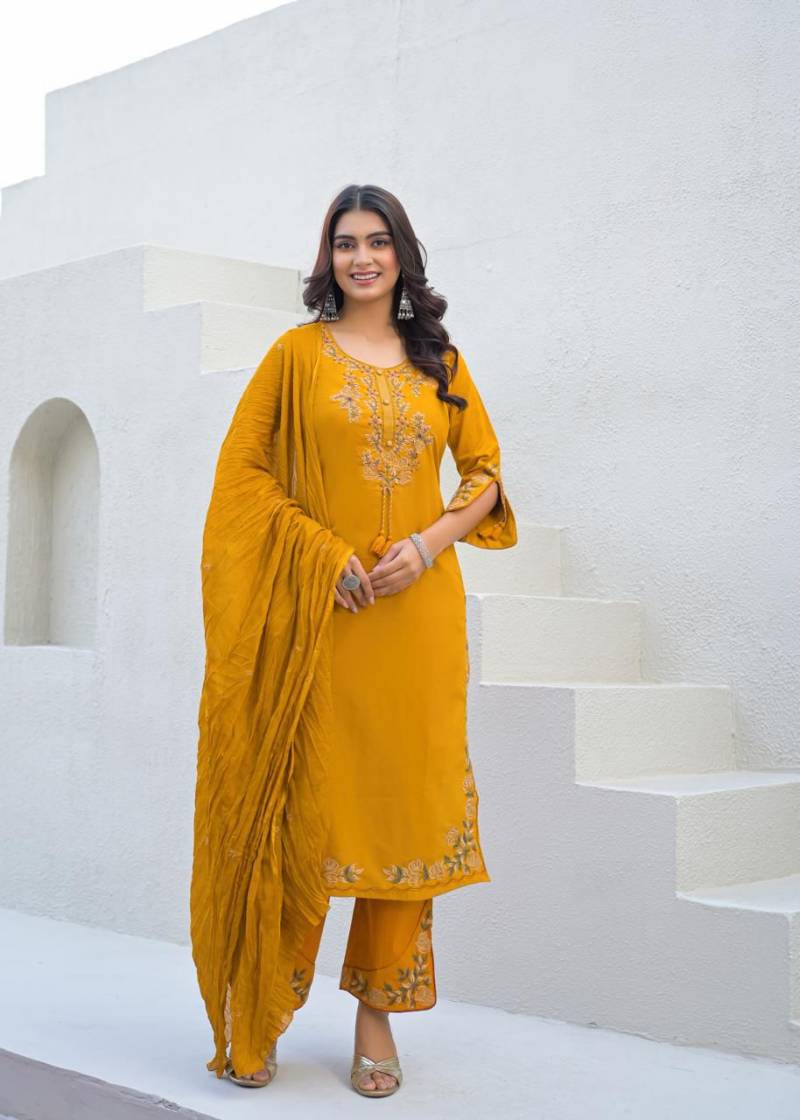 Naisha K 449 Cotton Embroidered Stylish Kurti Pant And Dupatta