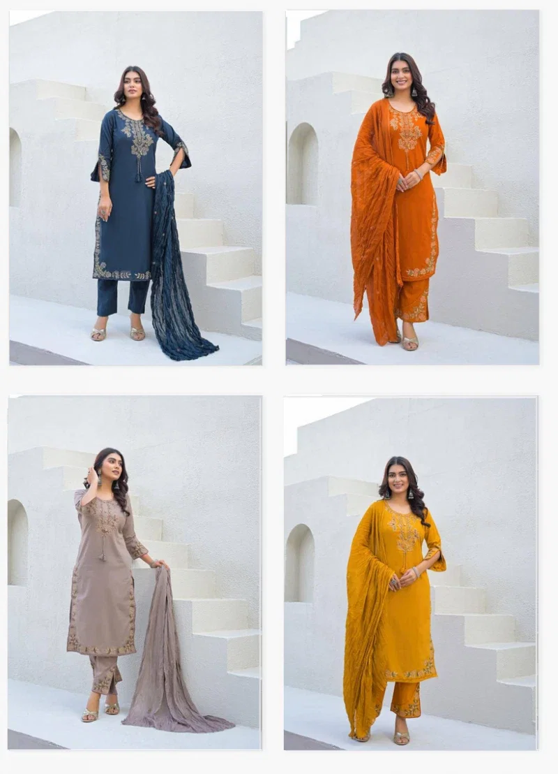 Naisha K 449 Cotton Embroidered Stylish Kurti Pant And Dupatta
