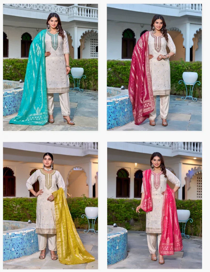 Naisha K 451 Georgette Festival Wear Kurti Pant And Dupatta