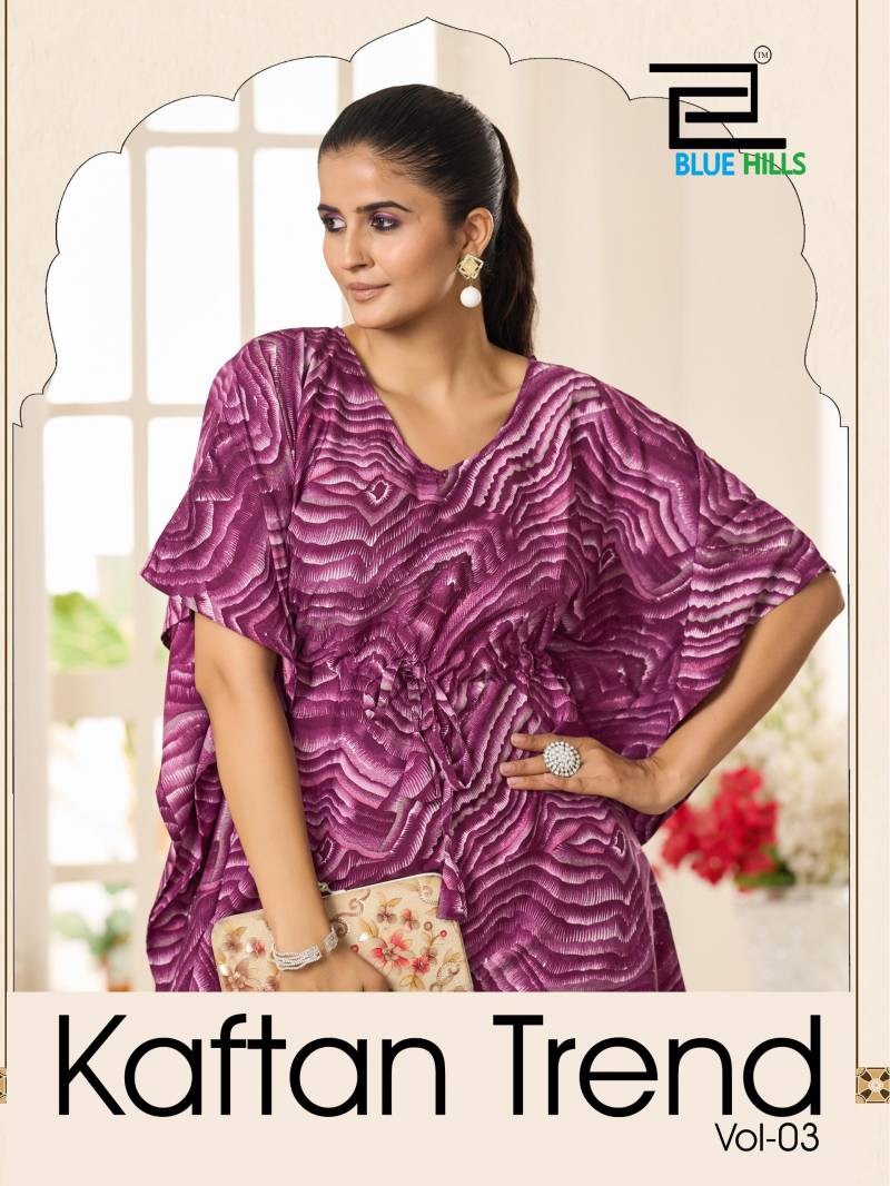 Blue Hills Kaftan Trend Vol 3 Crape Print Top And Bottom Collection