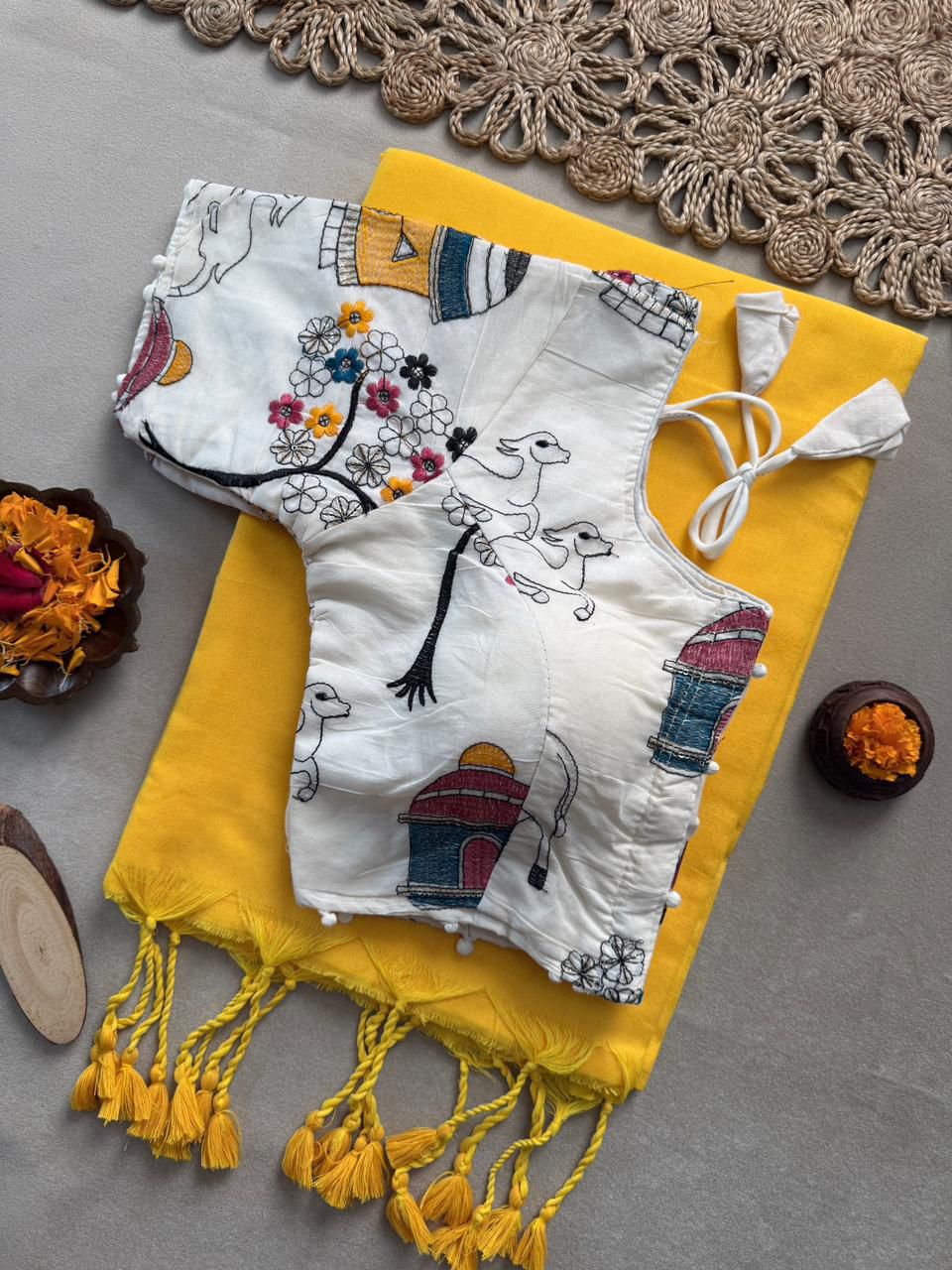 Lekha CF 198 Khadi Cotton Plain Saree With Embroidery Readymade Blouse