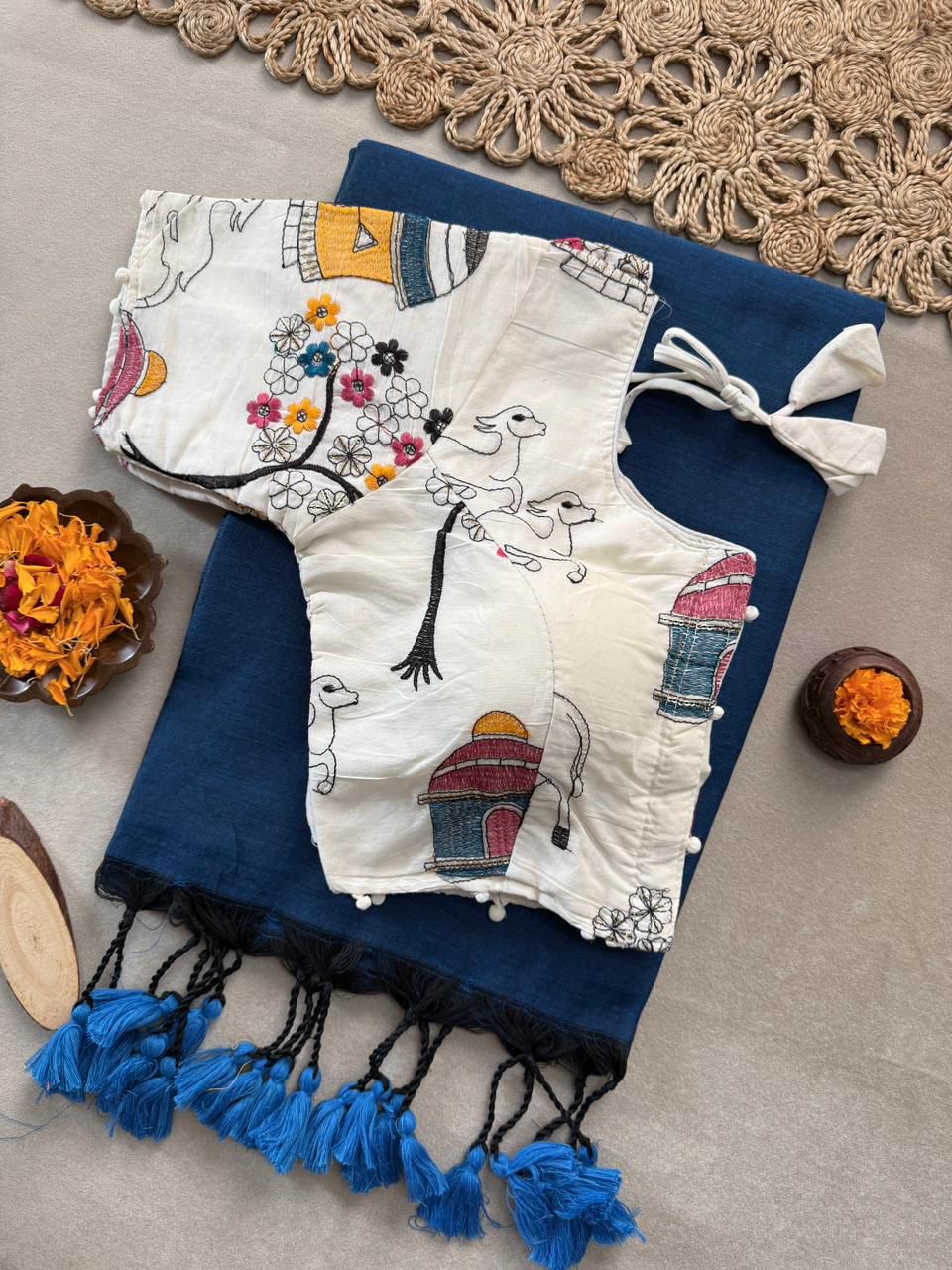Lekha CF 198 Khadi Cotton Plain Saree With Embroidery Readymade Blouse