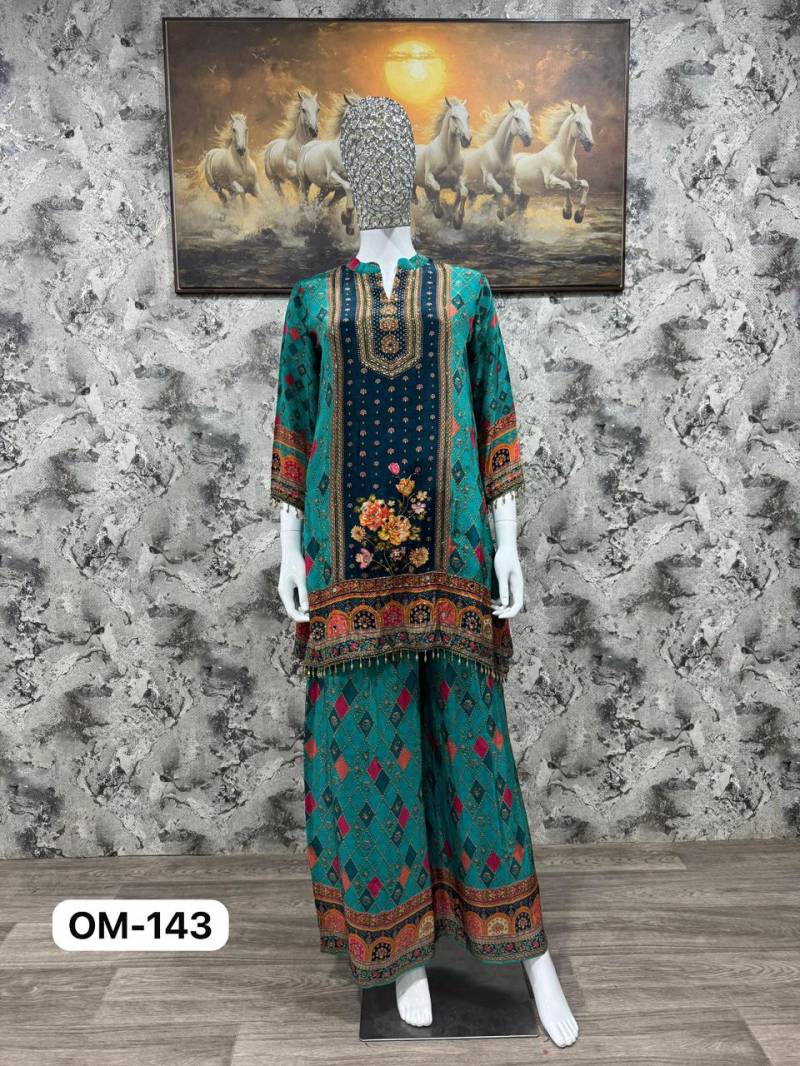 Om 143 Crepe Printed Designer Fancy Kurti With Bottom