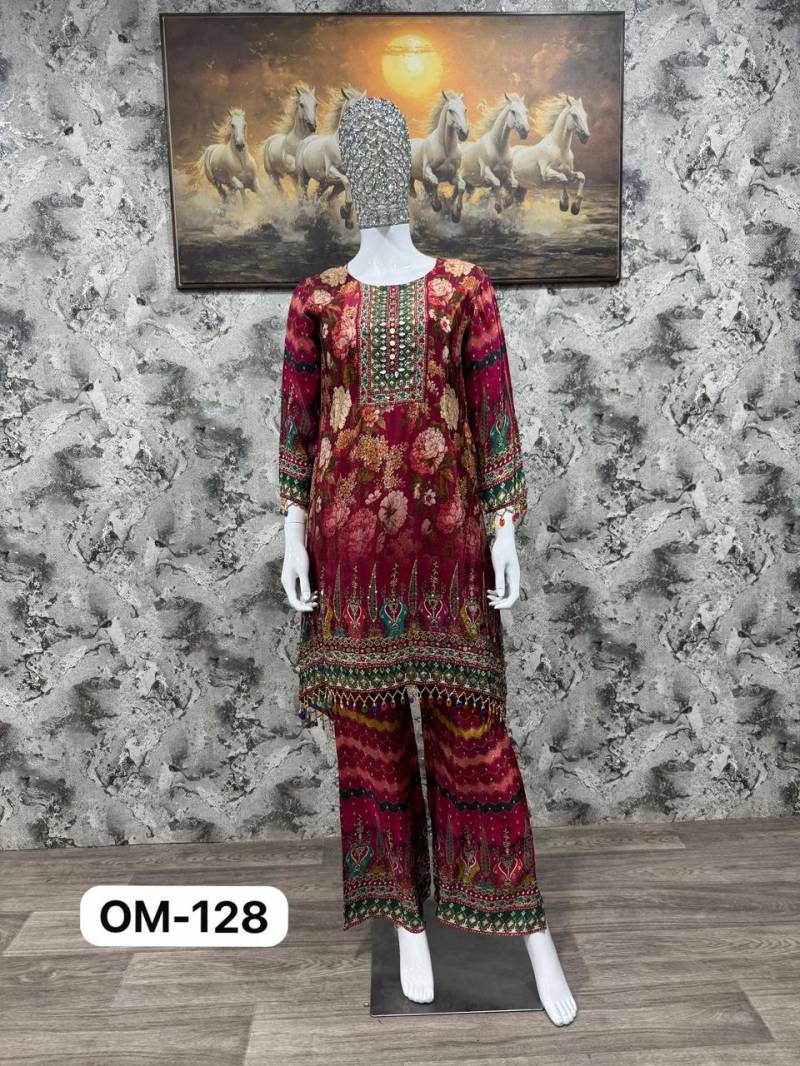 Om 128 Crepe Printed Beautiful Fancy Kurti With Bottom Collection