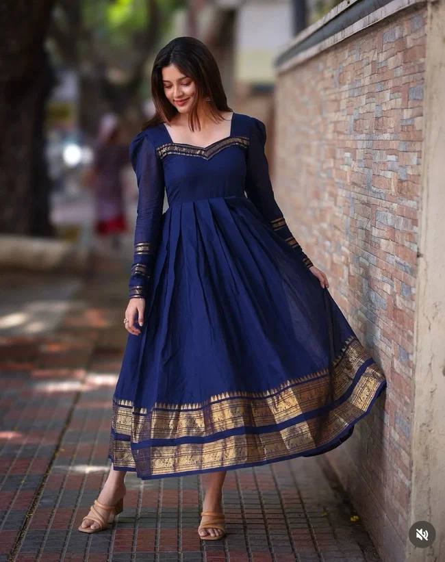 Lekha Aais JC313 BlueBerry Silk Cotton Maxi Gown