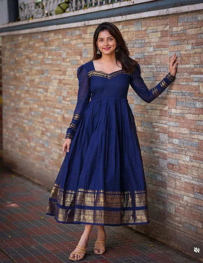 Lekha Aais JC313 BlueBerry Silk Cotton Maxi Gown