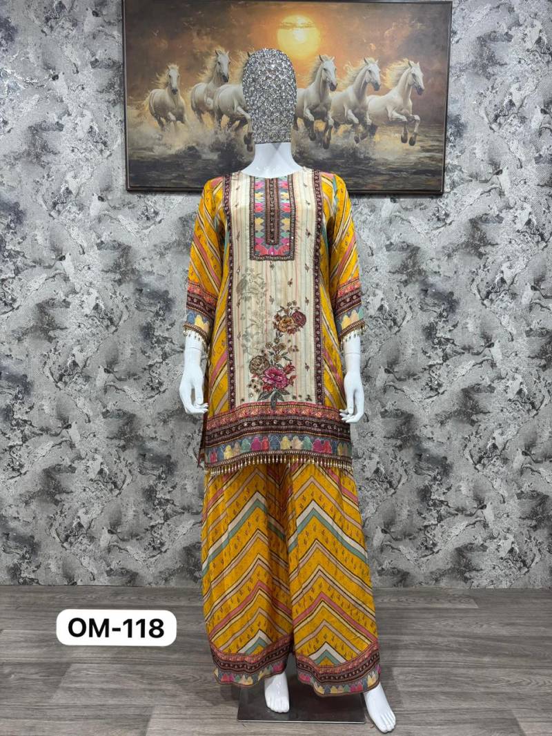 Om 118 Crepe Printed Beautiful Kurti With Bottom Collection