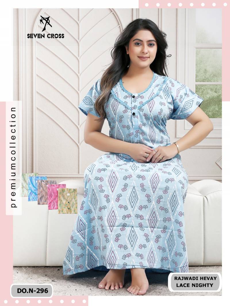 Seven Cross 296 to 301 Rajwadi Cotton Lace Nighty Collection