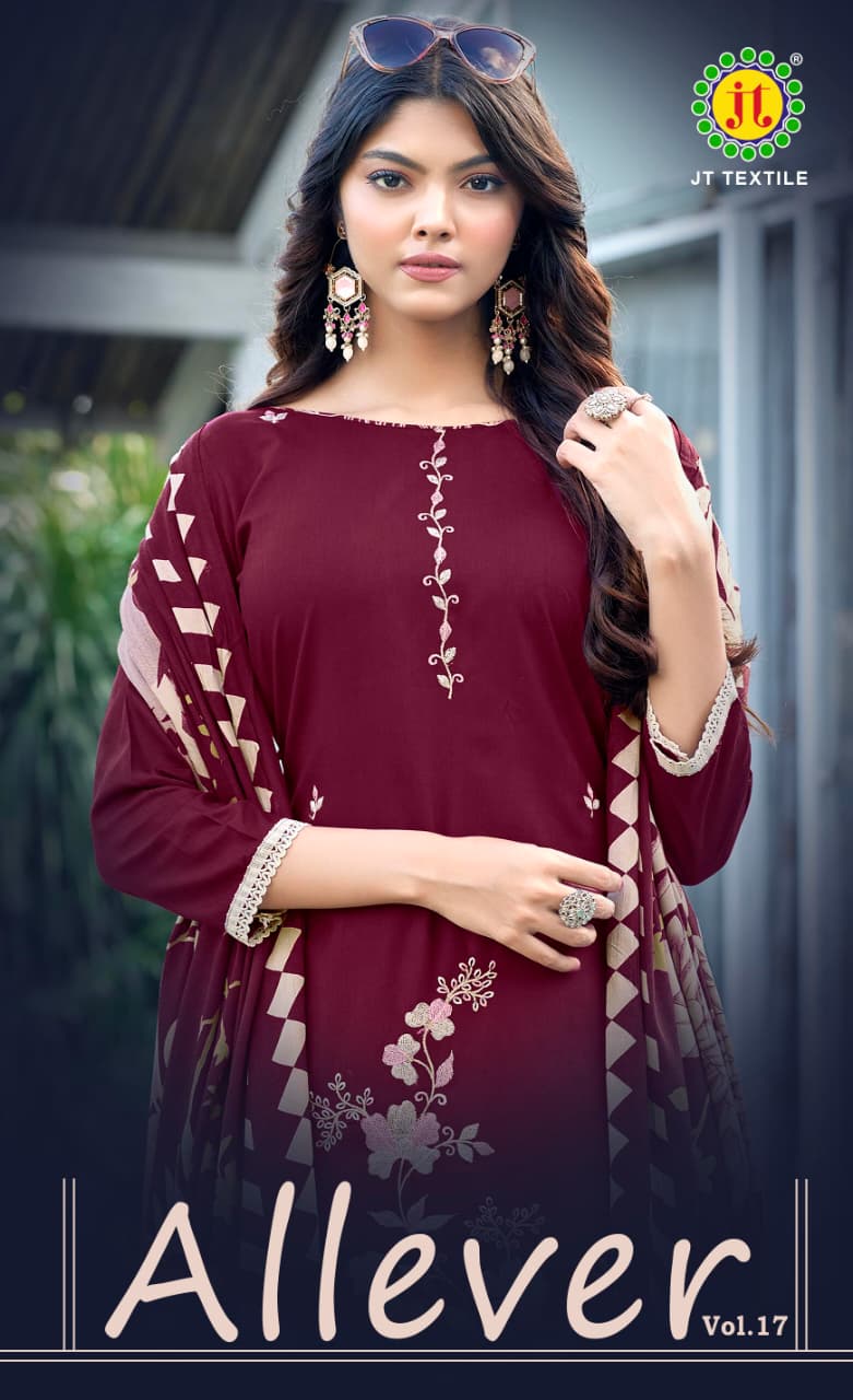 Jt Allever Vol 17 Rayon Embroidery Work Designer Dress Material