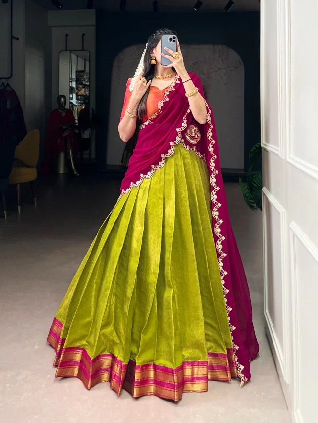 Lekha Yf 2009 Kanchipuram Silk Zari Weaving Worked Lehenga Collection