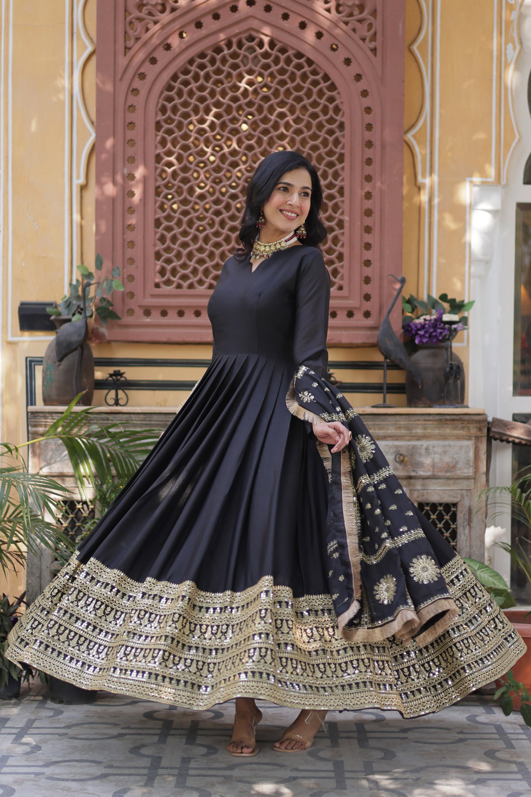 Lekha KA 1139 Georgette Embroidery Zari Sequins Gown With Dupatta