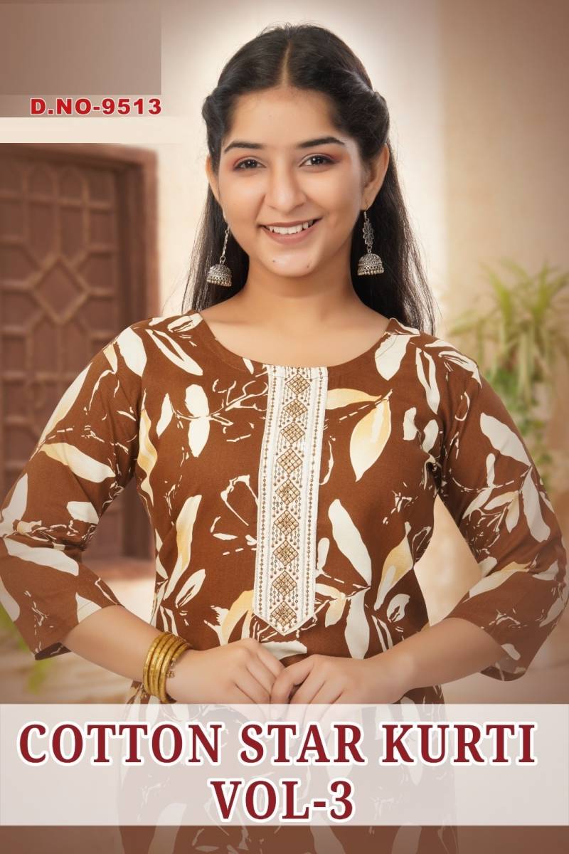 Cotton Star Kurti Vol 3 Rayon Printed Kurti Causal Wear Kurti Collection