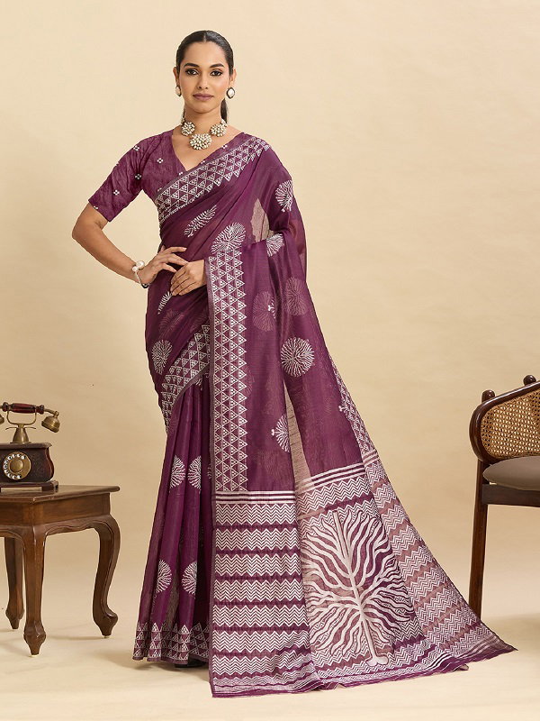 Maahi 204 Casual Wear Printed Soft Silk Saree with Un Stitched Blouse