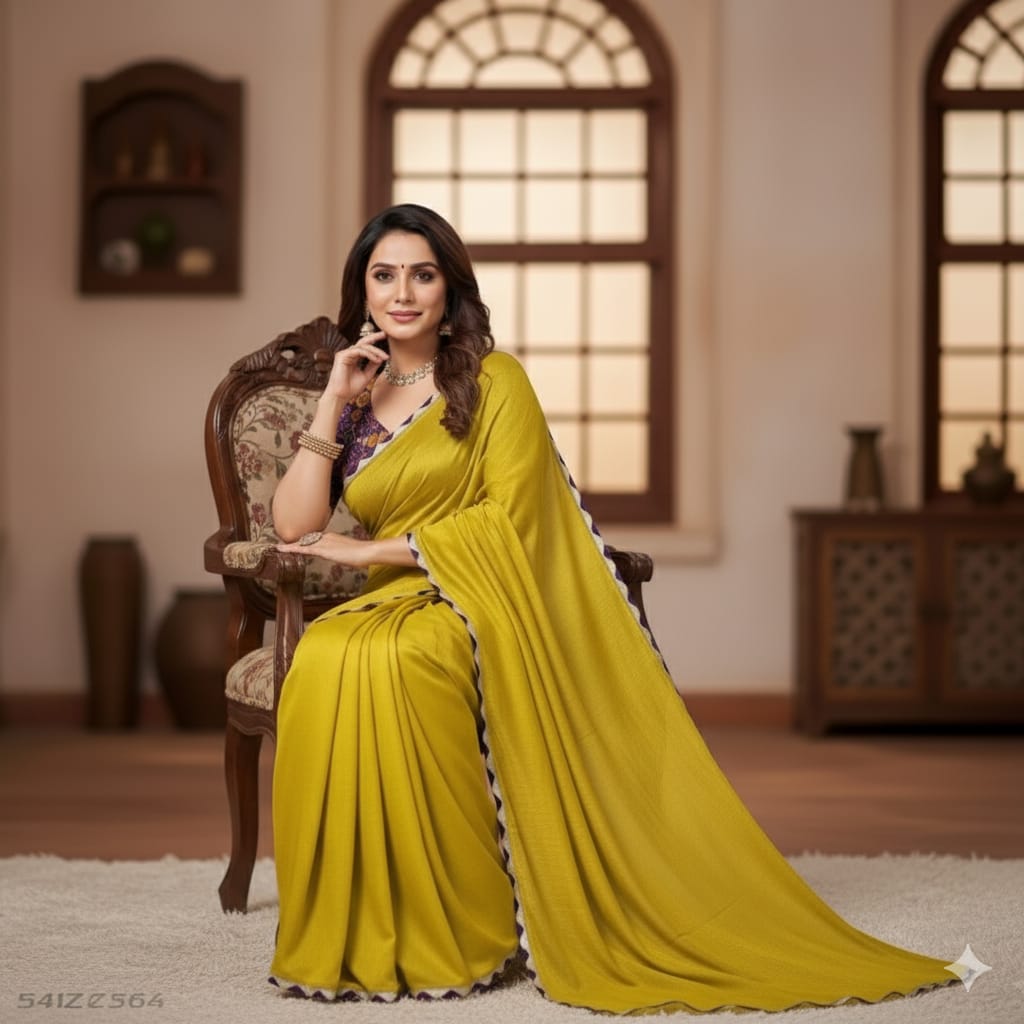 Lekha Rivera RT1157 Pure Chiffon Silk Fancy Lace Saree