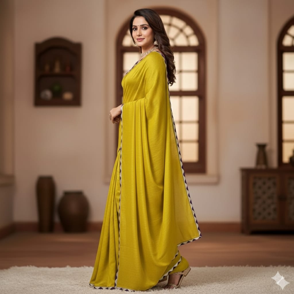 Lekha Rivera RT1157 Pure Chiffon Silk Fancy Lace Saree