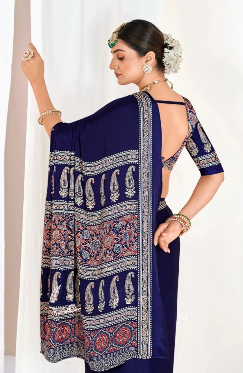 Lekha Rivera RT Ajrakh Semi Gajji SIlk Digital Printed Saree