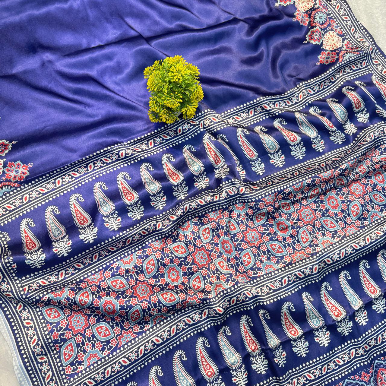 Lekha Rivera RT Ajrakh Semi Gajji SIlk Digital Printed Saree