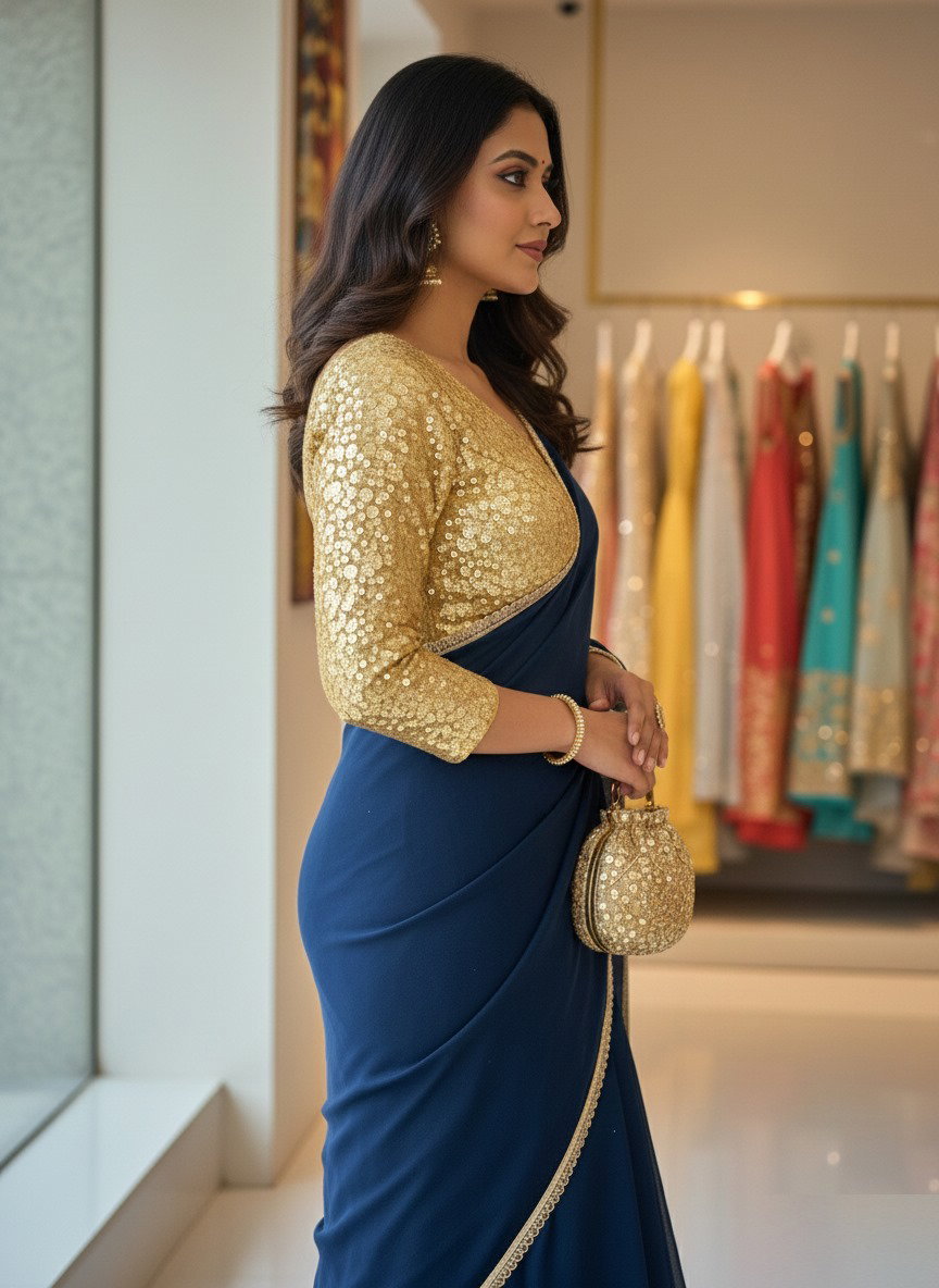 Aawiya PC 13 Morpeach Star Georgette Plain Saree With Lace Border
