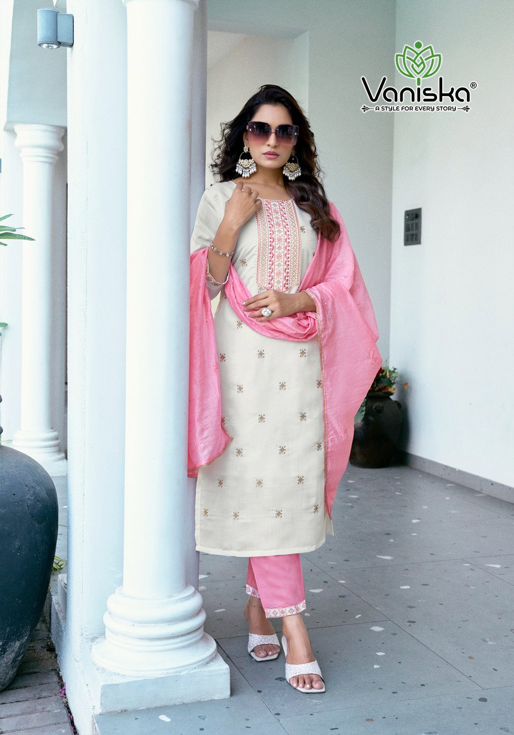 Vaniska Fiza Vol 5 Roman Silk Embroidery Sequins Kurti Bottom With Dupatta