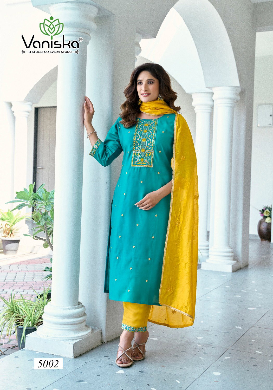 Vaniska Fiza Vol 5 Roman Silk Embroidery Sequins Kurti Bottom With Dupatta