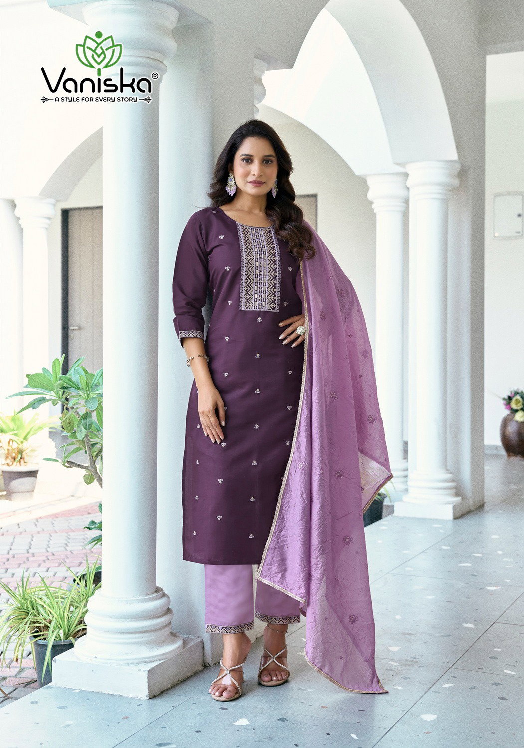 Vaniska Fiza Vol 5 Roman Silk Embroidery Sequins Kurti Bottom With Dupatta