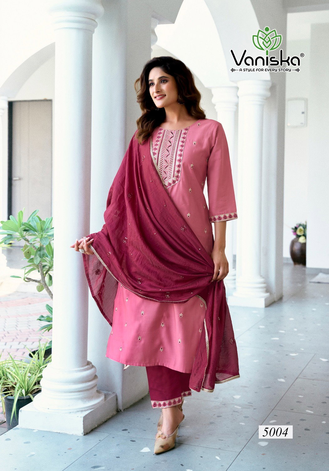 Vaniska Fiza Vol 5 Roman Silk Embroidery Sequins Kurti Bottom With Dupatta