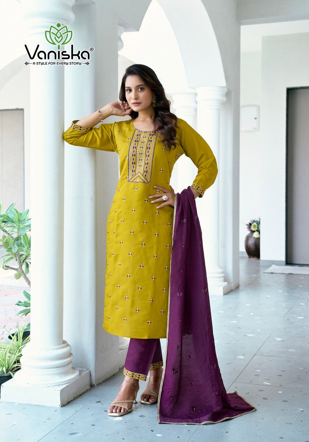 Vaniska Fiza Vol 5 Roman Silk Embroidery Sequins Kurti Bottom With Dupatta