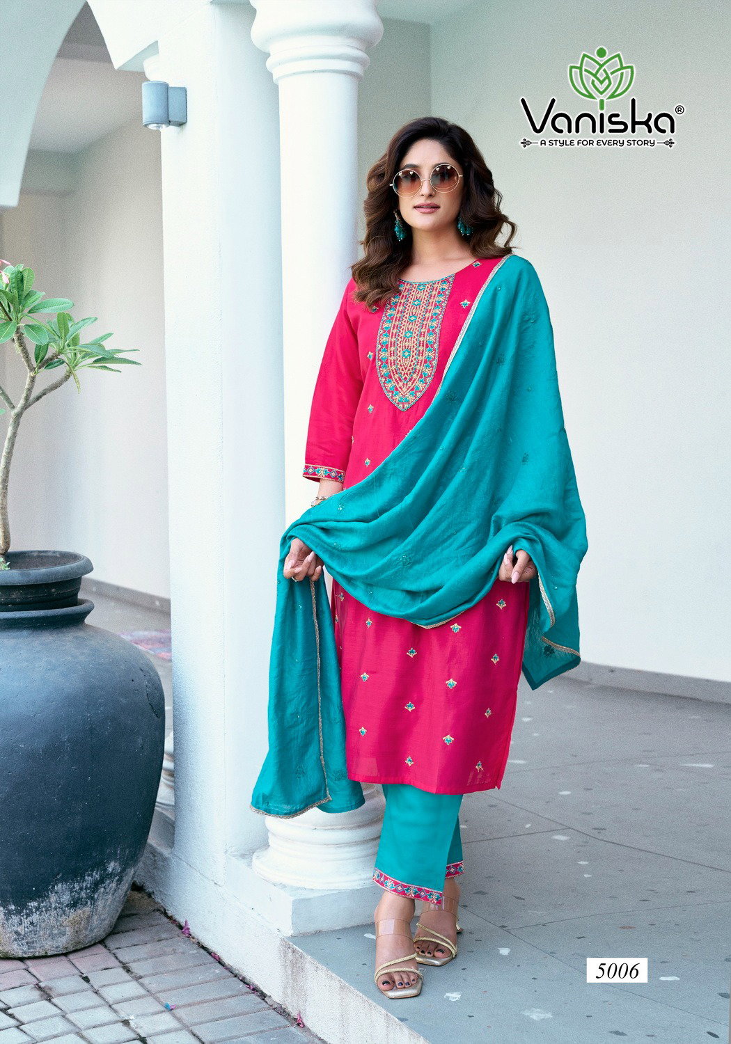 Vaniska Fiza Vol 5 Roman Silk Embroidery Sequins Kurti Bottom With Dupatta
