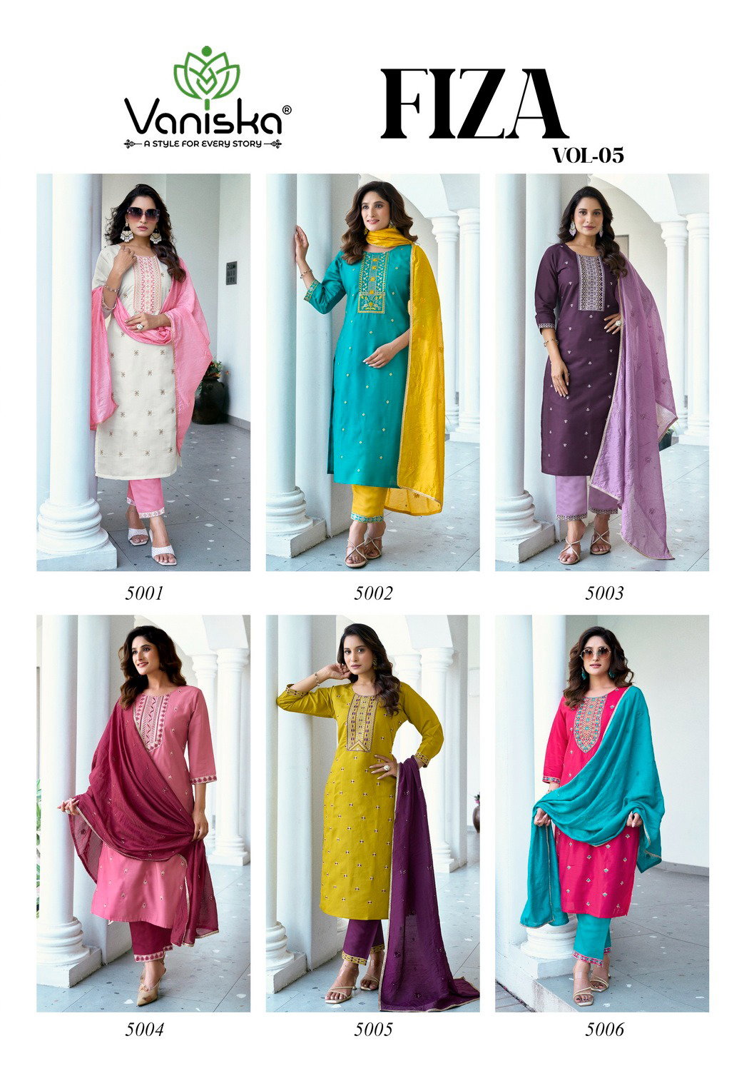 Vaniska Fiza Vol 5 Roman Silk Embroidery Sequins Kurti Bottom With Dupatta