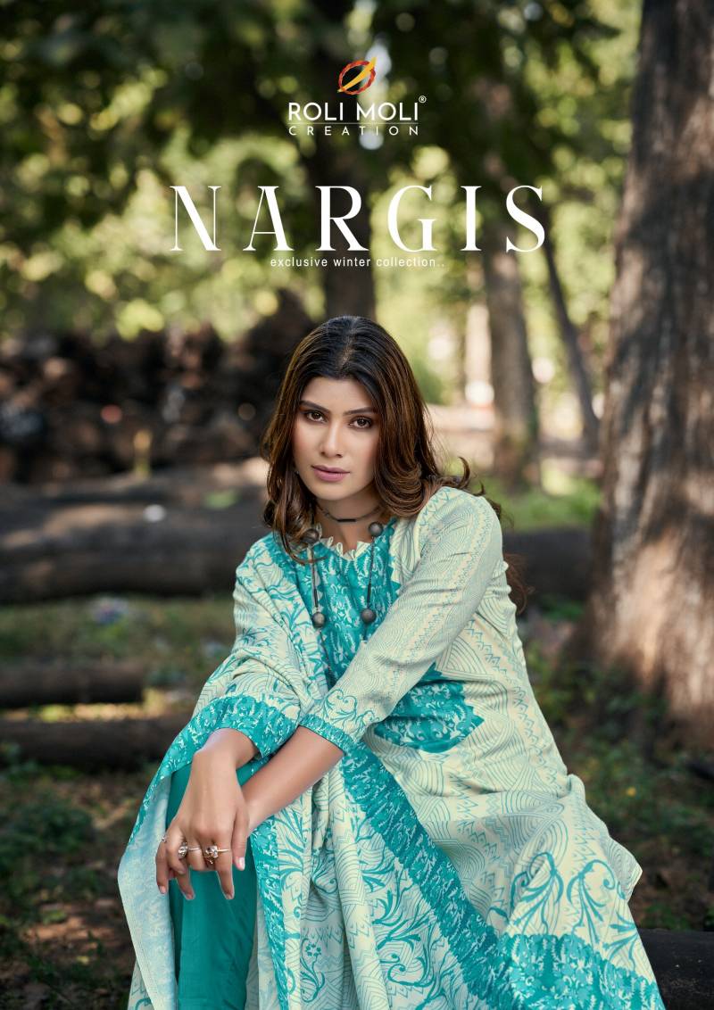 Roli Moli Nargis Pashmina Digital Print Daimond Work Dress Material