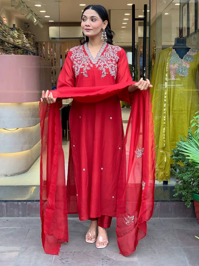 Devmansi 01 Chanderi Embroidered Work Kurti Pant And Dupatta