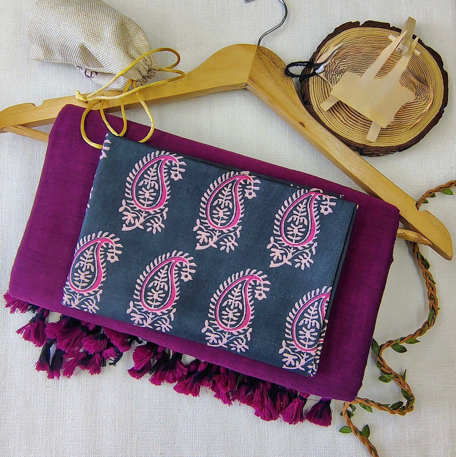 Lekha CF 199 Khadi Cotton Plain Saree With Printed Blouse