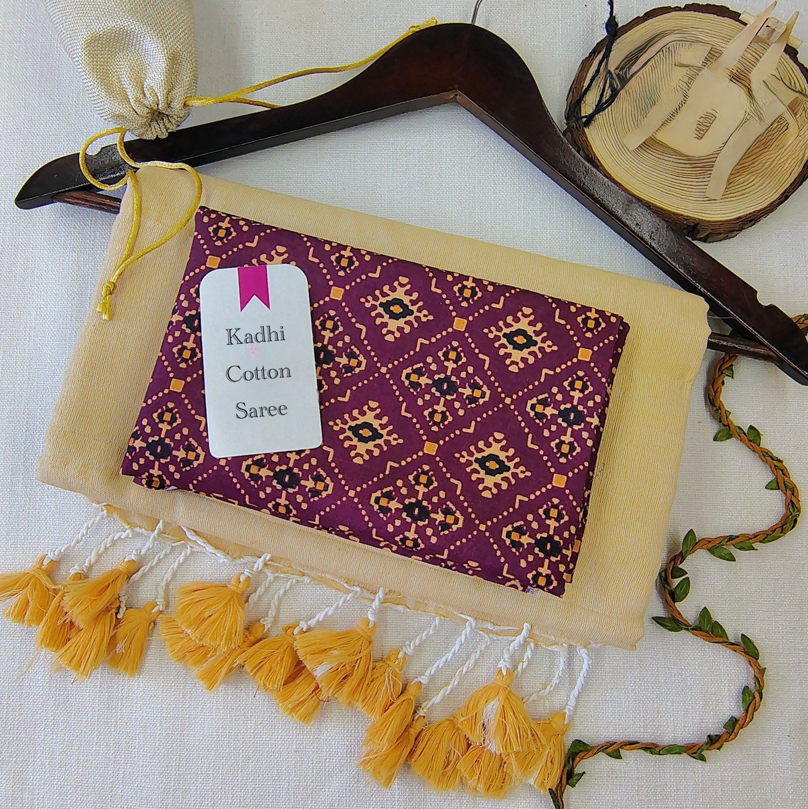 Lekha CF 199 Khadi Cotton Plain Saree With Printed Blouse