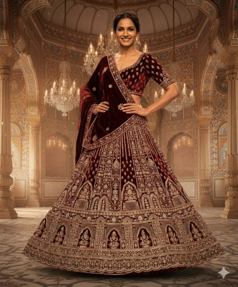 Dmf 105 Velvet Embroidery Worked Bridal Designer Lehenga Choli