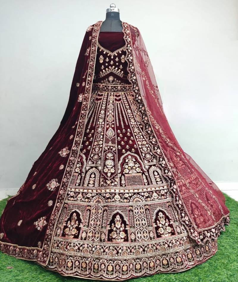 Dmf 105 Velvet Embroidery Worked Bridal Designer Lehenga Choli