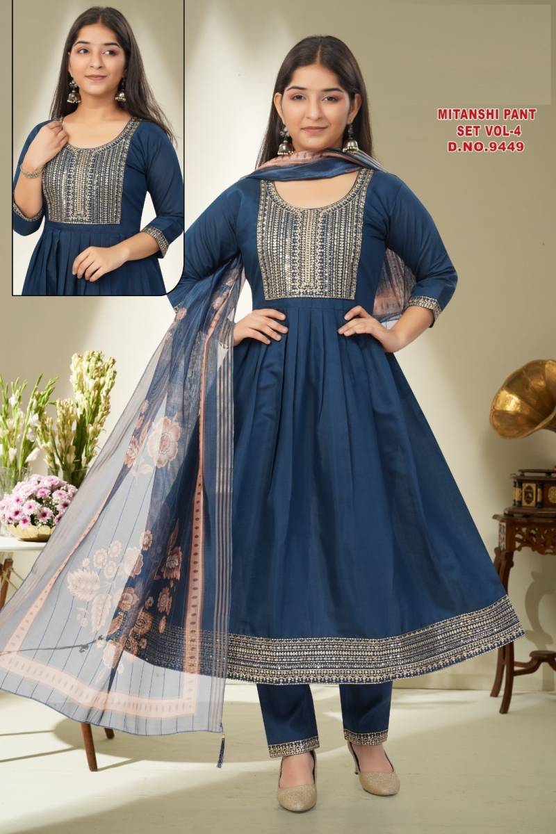 Mitanshi Pant Set Vol 4 Roman Silk Kurti And Bottom Dupatta