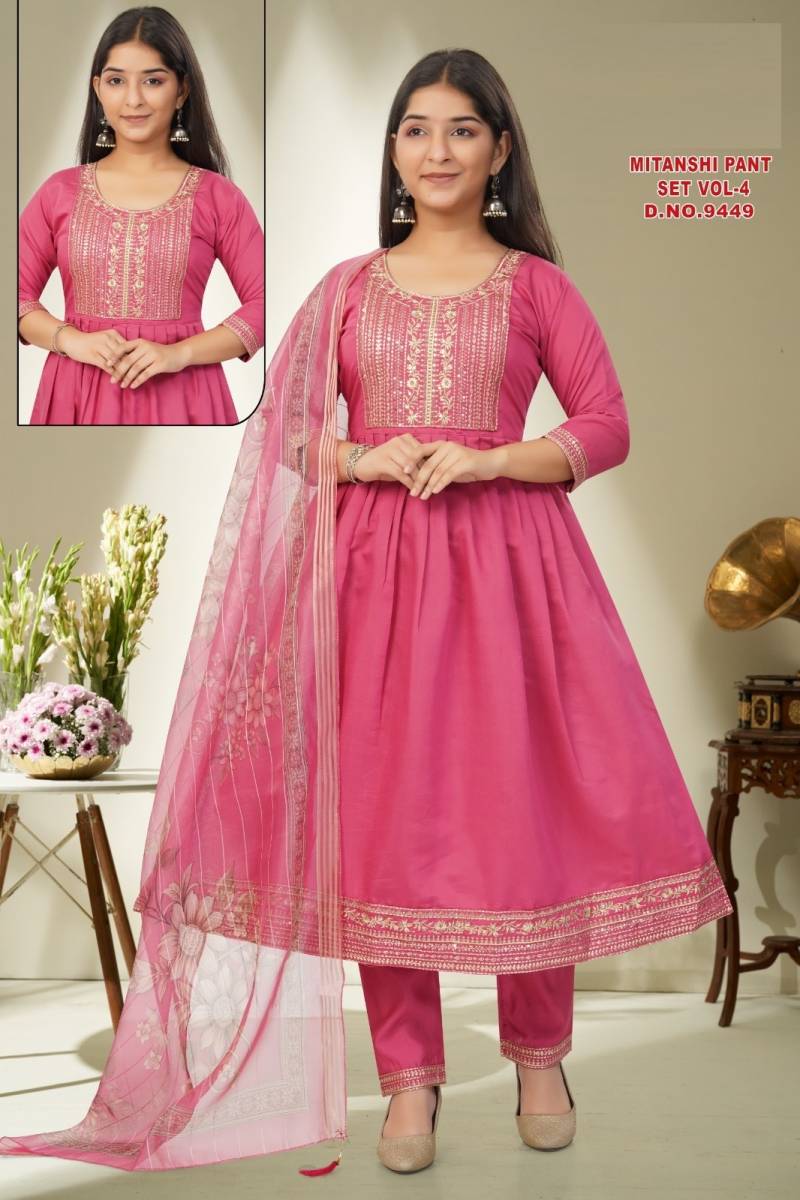 Mitanshi Pant Set Vol 4 Roman Silk Kurti And Bottom Dupatta