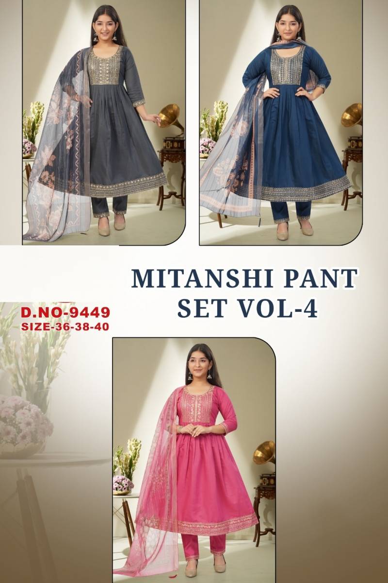 Mitanshi Pant Set Vol 4 Roman Silk Kurti And Bottom Dupatta