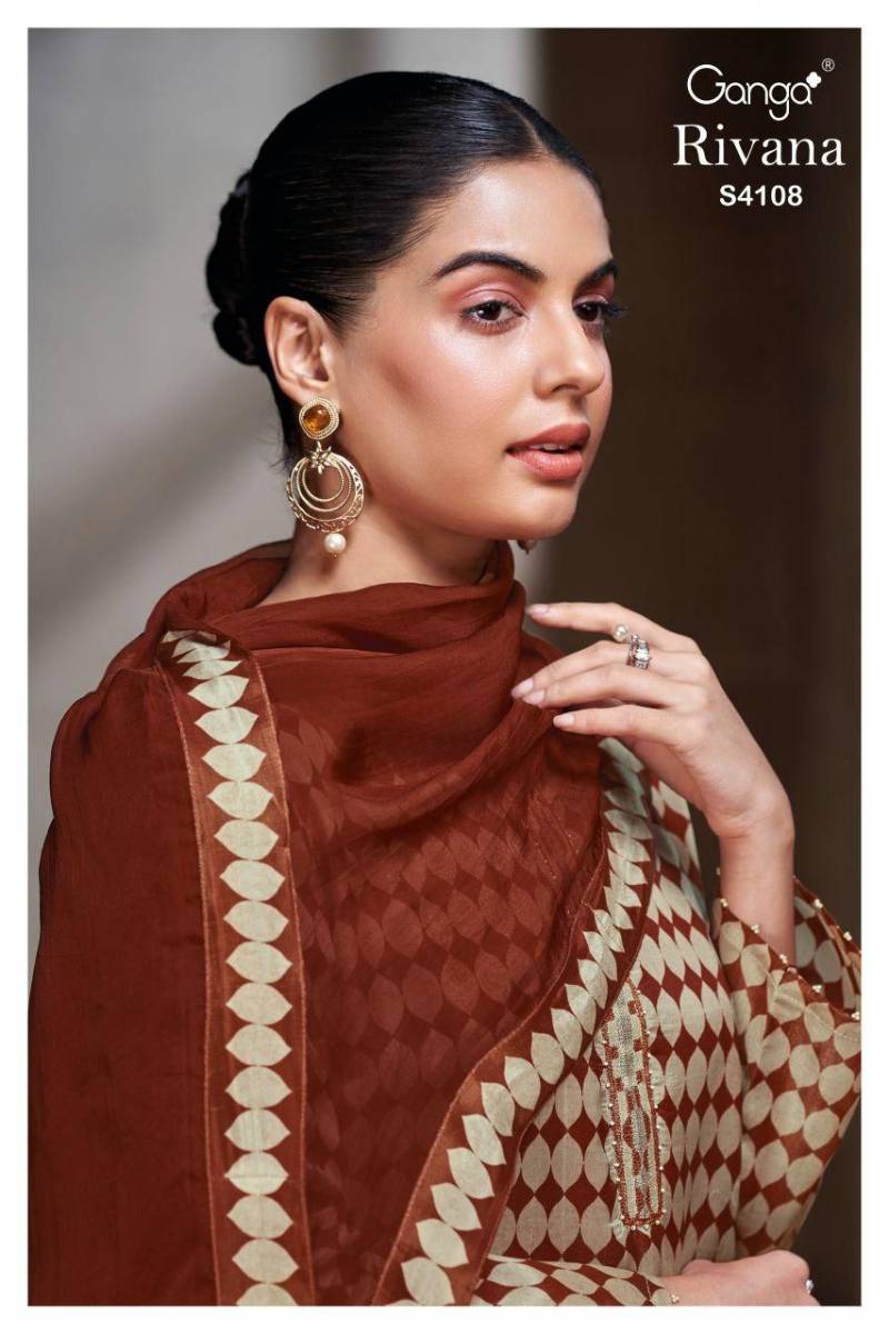 Ganga Rivana 4108 Bemberg Silk Printed Embroidered Work Salwar Kameez