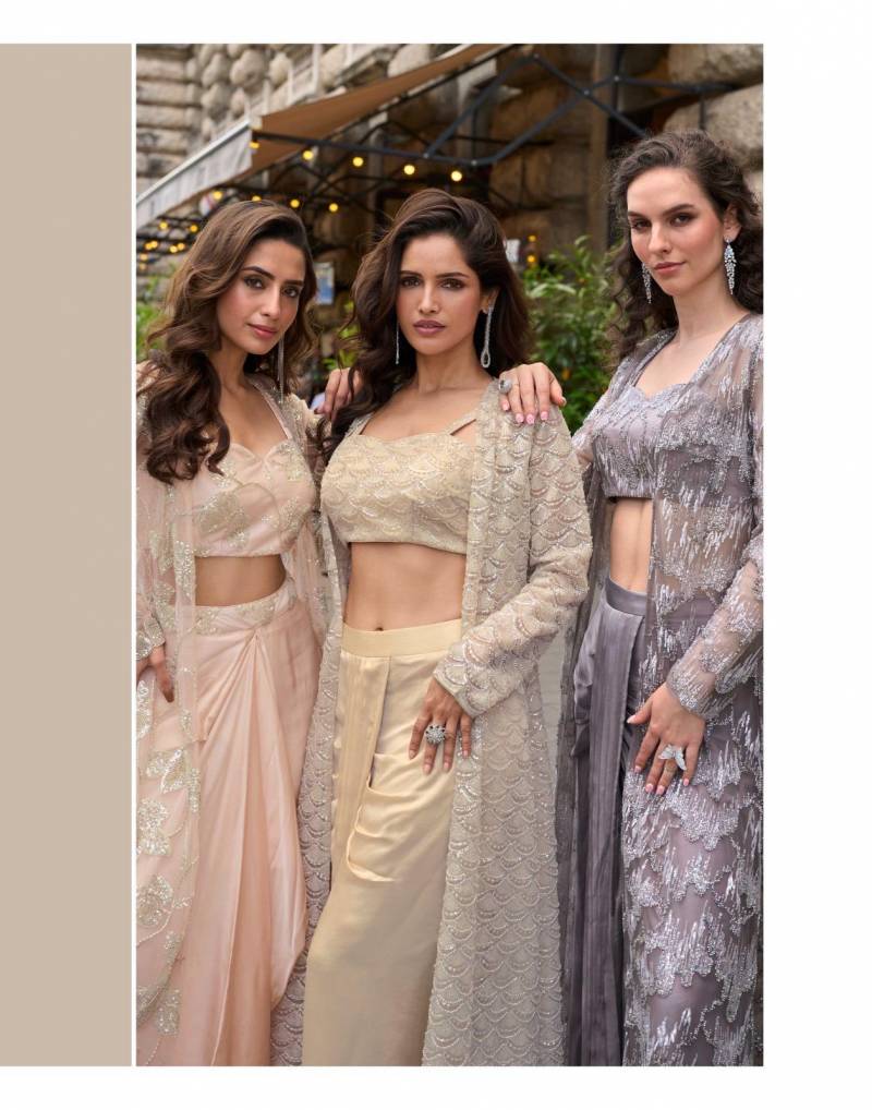 Sayuri Haseena French Crepe Silk Stylish Blouse Dhoti And Jacket