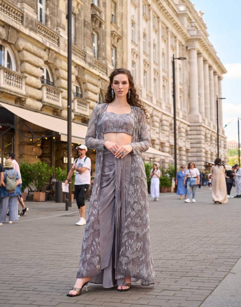 Sayuri Haseena French Crepe Silk Stylish Blouse Dhoti And Jacket