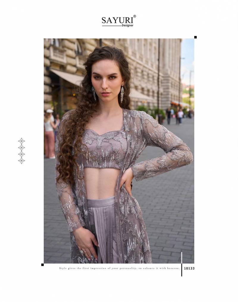 Sayuri Haseena French Crepe Silk Stylish Blouse Dhoti And Jacket