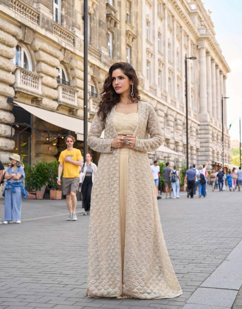 Sayuri Haseena French Crepe Silk Stylish Blouse Dhoti And Jacket