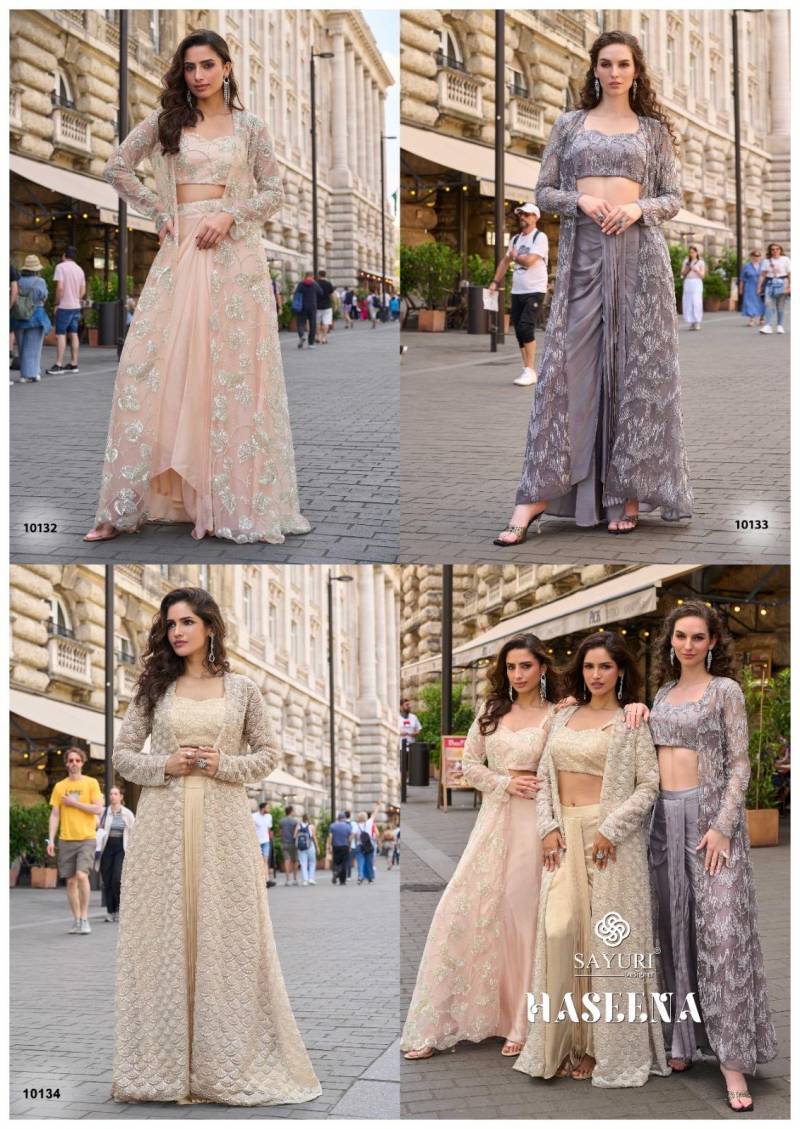 Sayuri Haseena French Crepe Silk Stylish Blouse Dhoti And Jacket